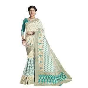 AARRAH Off White Banarasi Silk Woven Design Saree