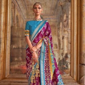 Traditional Purple Viscose Dola Silk Patola Saree for Wedding