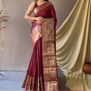 Peach crepe festival saree design